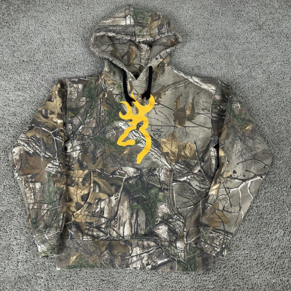 Browning Hoodie Boys Small Realtree Camo Pullover Buckmark Logo Sweatshirt
